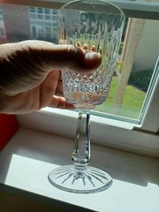 Galway Crystal (Ireland) «Claddagh» Water Goblet 7 1/2″ Tall.