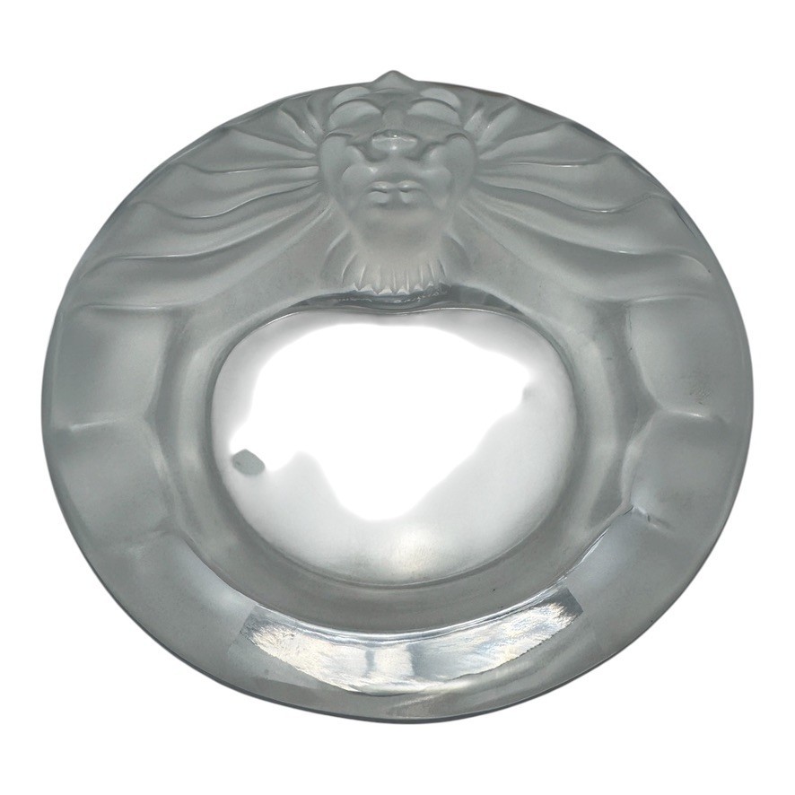 Vintage Lalique France Crystal Tete de Lion Face Ashtray