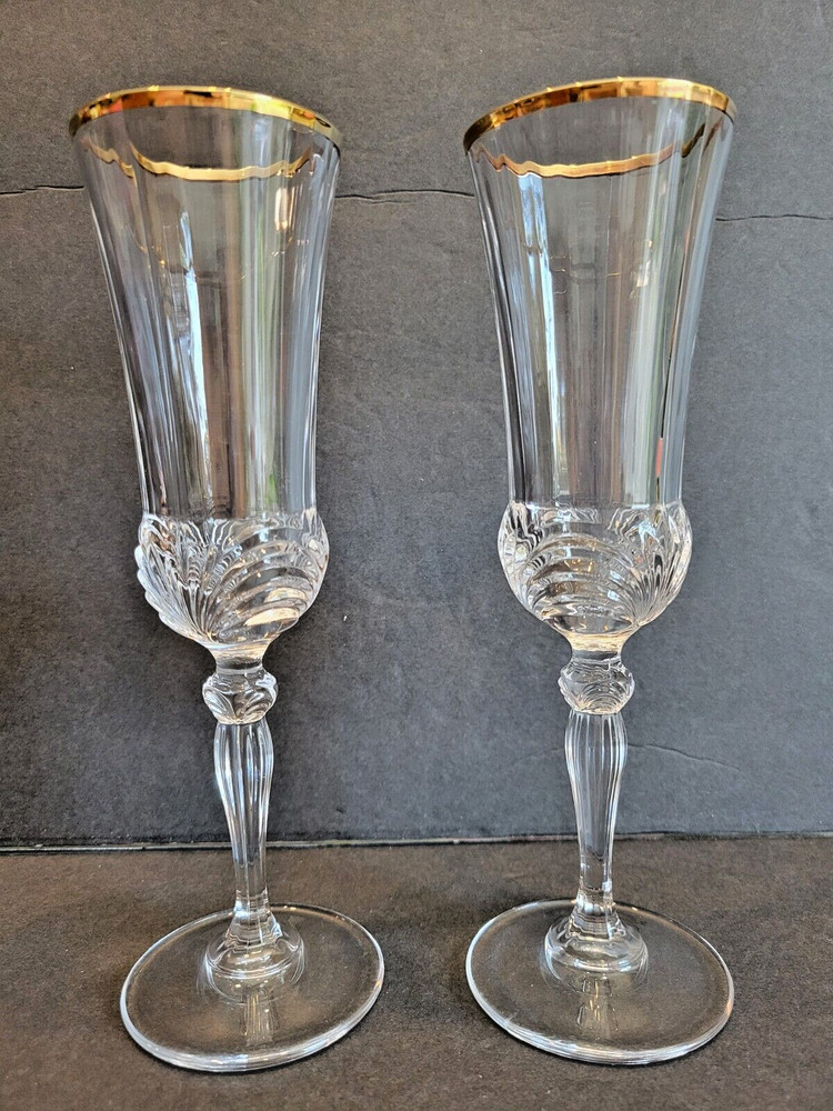 Royal Crystal Rock Aurea Fluted Champagne Glasses, Set Of 2