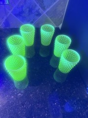 Vintage Fenton Topaz Uranium Hobnail Opalescent Glass, Set Of 6 Tumbler Glasses