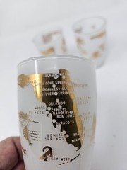 Vintage Florida Souviner Glassware Set of 3 White Glass with Metalic Gold Map