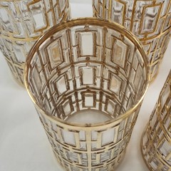 Vintage Imperial SHOJI Trellis 5 Tumbler Glasses 22K Gold Cocktail MCM AS IS