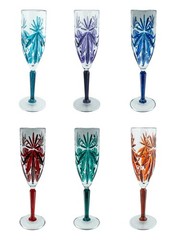 Set of Six 6 Murano Glass Champagne Flute Purple Blue Red Green Orange 22.5cm