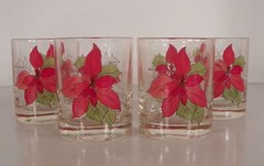 Block POINSETTIA Old Fashioned Glass Tumbler (s) LOT OF 4 Goertzen Watercolors