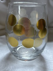 Vtg MCM High Ball Glass Clear With Gold Polka Dots Barware