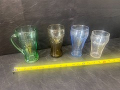 Coca-Cola mixed glasses lot of 4 clear brown blue green glass COKE