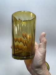 VTG Amber Bubble Glass Tumblers Handblown Swirl Rough Pontil BLENKO? SET of 2