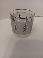 Vintage Libbey Fleur De Lis Silver Frosted Whiskey Rocks Glass MCM