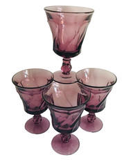 Fostoria Glass Co. JAMESTOWN PURPLE Set 4 Footed Water Goblets~5 7/8″ tall-1960