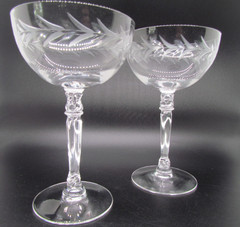 Set 2 Fostoria Holly Clear Champagne / Tall Sherbet Glasses Vintage Signed EUC