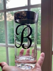 (8) VTG GLASTONBURY LOTUS MONOGRAM PLATINUM INITIAL «B»~COOLER~HIGHBALL~EXC