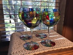 4 Crystal Royal Danube Romania Stained Glass Look Balloon Wine Glasses 16 Oz
