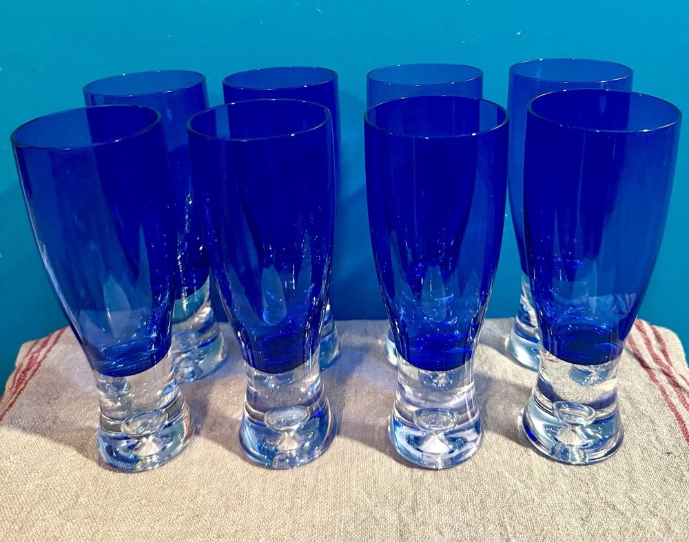 Four BLOCK STOCKHOLM Cobalt KROSNO BUBBLE WATER GLASSES EUC RET.