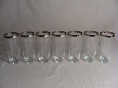 7 Clear 14 Oz Glasses/Tumblers With Platinum Rim