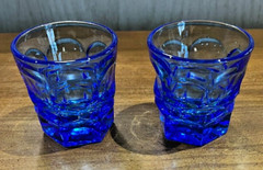 Vtg Fostoria Argus Blue Henry Ford Museum HFM Set of 4 Juice Glasses 2 7/8″