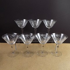 7 Fostoria Glass Woodland Etched Champagne or Sherbet Glasses 5″ Tall VGC