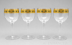 Culver Valencia Wine Glasses 22K Gold Green Jewel Hollywood Regency EUC Set of 4