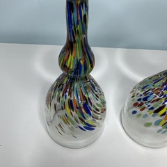 Mexican Art Glass Goblets Pair of Hand Blown Colorful Confetti Wine Glasses