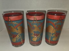 SET/3 MCM Cera HIGHBALL Glasses Eagle E PLURIBUS UNUM 22Kt g 1960 EUC