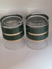 Vintage Noritake Coventry 2797 Green Gold Band Lowball Rocks Glasses DOF Set of