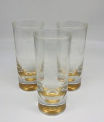 Set of 3 acrylic mcm tumbler glasses with gold bottoms & Vertical Striping