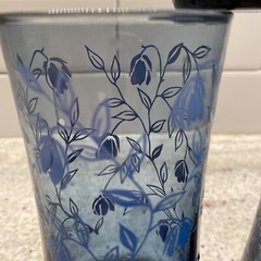 Libbey Blue Bolero Water Glasses Applied Blue Fuchsia Flowers Set of Three