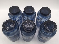 Vtg Libbey Tumblers 6 Cobalt Blue Camellia MCM Flowers Solid Base 5.5” TALL EUC