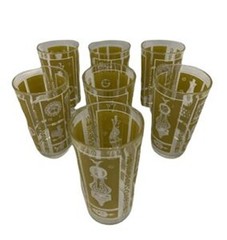 Hazel Atlas Americana Highball Tumblers Set 7 Mustard Gold Glasses 1950s
