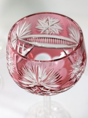 Set of 6 – Bohemian Overlay Cut-to-Clear Crystal Wine Goblets Jewel Tones
