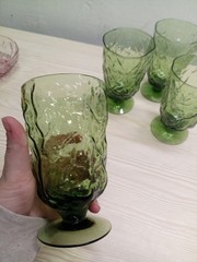 VTG Set of (4) Seneca Driftwood In Avocado Green Footed Tumbler Glasses