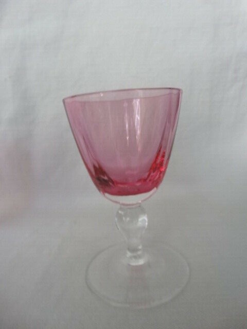 German Cranberry Blown Glass Panel Optic 1.5oz Cordial Stem Multiples Available