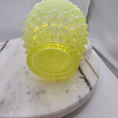 VTG Fenton Uranium Hobnail Opalescent Vaseline Glass Pitcher Yellow Clear Handle