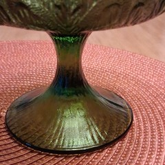 FTD Green Leaf Textured Glass 1975 Goblet and 1978 Bowl