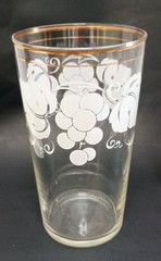 3 Vintage Tumbler Water Glasses MCM w/White Grapes Gold Trim 1960s