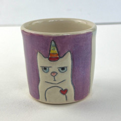 Barbara Donovan Studio Pottery Cup Artisan Handmade Caticorn Sipper RainbowCloud