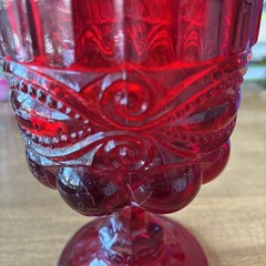 Vintage L. G. Wright/Mosser Pressed Glass EYEWINKER Ruby Red Goblet Beautiful!