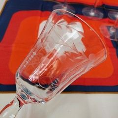 VTG Libbey Etched Stemmed Wine Glasses Set of 7 6in MCM Floral Goblets 2 3/4in