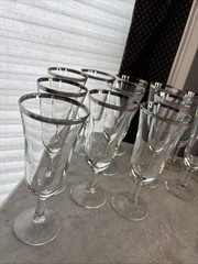 Vintage French Plantinum Rim Wine Glass Set Of 12+1 MCM Luminarc France 60s