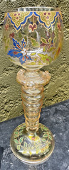 Olive Green Glass Wine Goblet Or Roemer Etched Fritz Heckert
