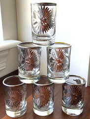 6 Shot Glasses Hummingbird & Flowers Sterling Silver Overlay-Peruvian Art/Crafts