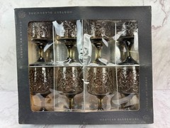 Libbey Prado Tawny Brown Raised Scroll 11.25 oz Goblet Vintage 5 3/4″ Box of 8 A