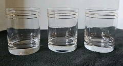 Set Of 3 MCM Vintage Gold Stripe Old Fashioned Low Ball 4.25″ Glasses Kraftware