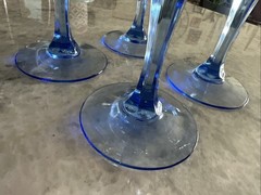 4 Vintage Avon American Blue Wine Goblets Fostoria Starburst Glass 7.5″