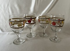 Block “COUNTRY ORCHARD” Goblets (4) Juice, Water, Fruit Pattern 12 Fl Oz 7”T
