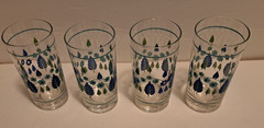 Marcrest Swiss Alpine Chalet Glasses 5″ Set of 4 Blue Flowers/ Leaves 1960’s