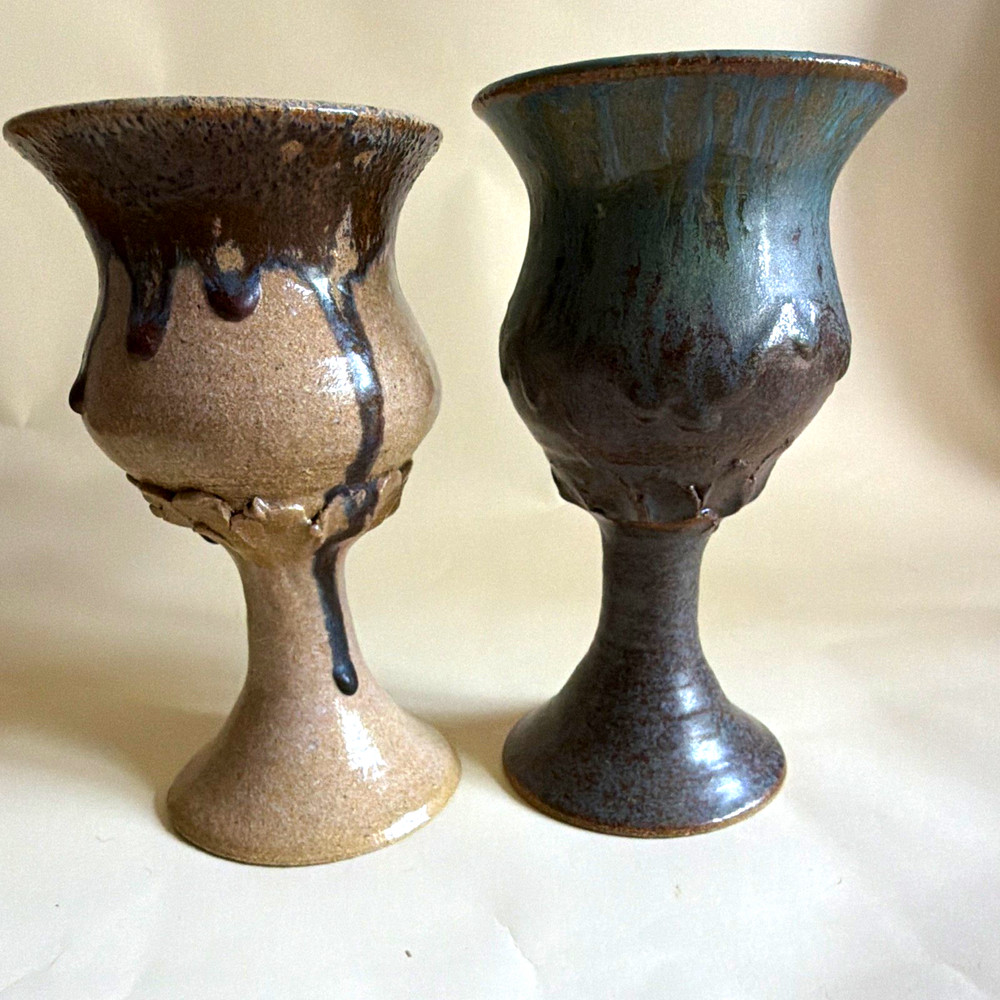 Vintage Brubeck Studio Art Pottery Goblets Chalices Set of 2 Signed Wedding MCM