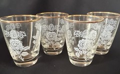 RARE Queen Esther Pattern Libbey Glassware Set of 4 Juice / Cocktail Glasses NOS