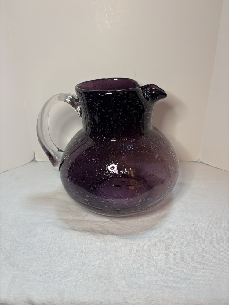 Artland Iris Plum Purple Bubble Glass Water Pitcher Hand Blown RARE