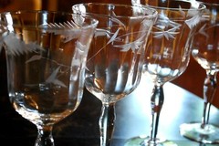 Vintage WESTON Set 5 WATER WINE GOBLET GLASSES Hand Etched OPTIC PANEL 7.5″