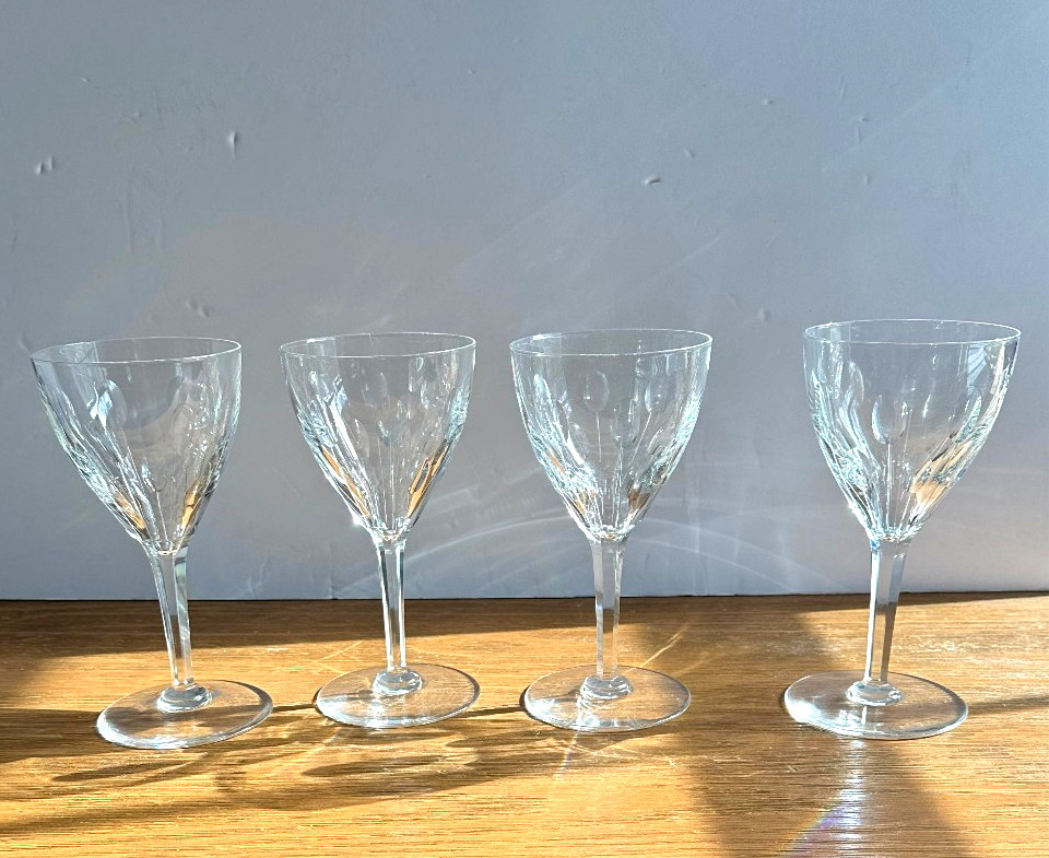 Val St Lambert Nestor Hamlet Crystal Water/Wine stems Goblet Glasses set 4 (8 av